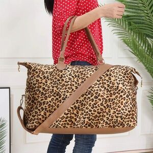 Leopard Print Tote Bag with Brown Handles